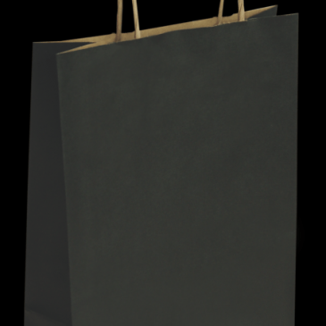 Bolsa de papel kraft liso fondo negro 44+15X50 asa rizada