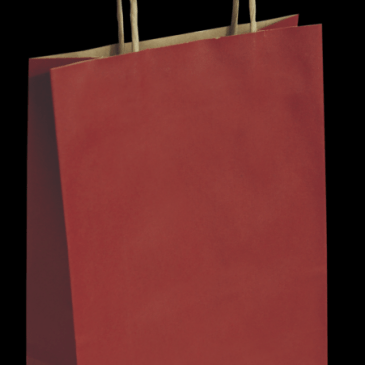 Bolsa de papel kraft liso fondo rojo 18+08X24 asa rizada