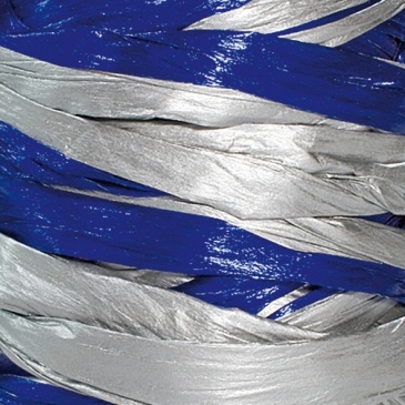 Rollo rafia polipropileno bicolor plata-azul 105mm x 25m
